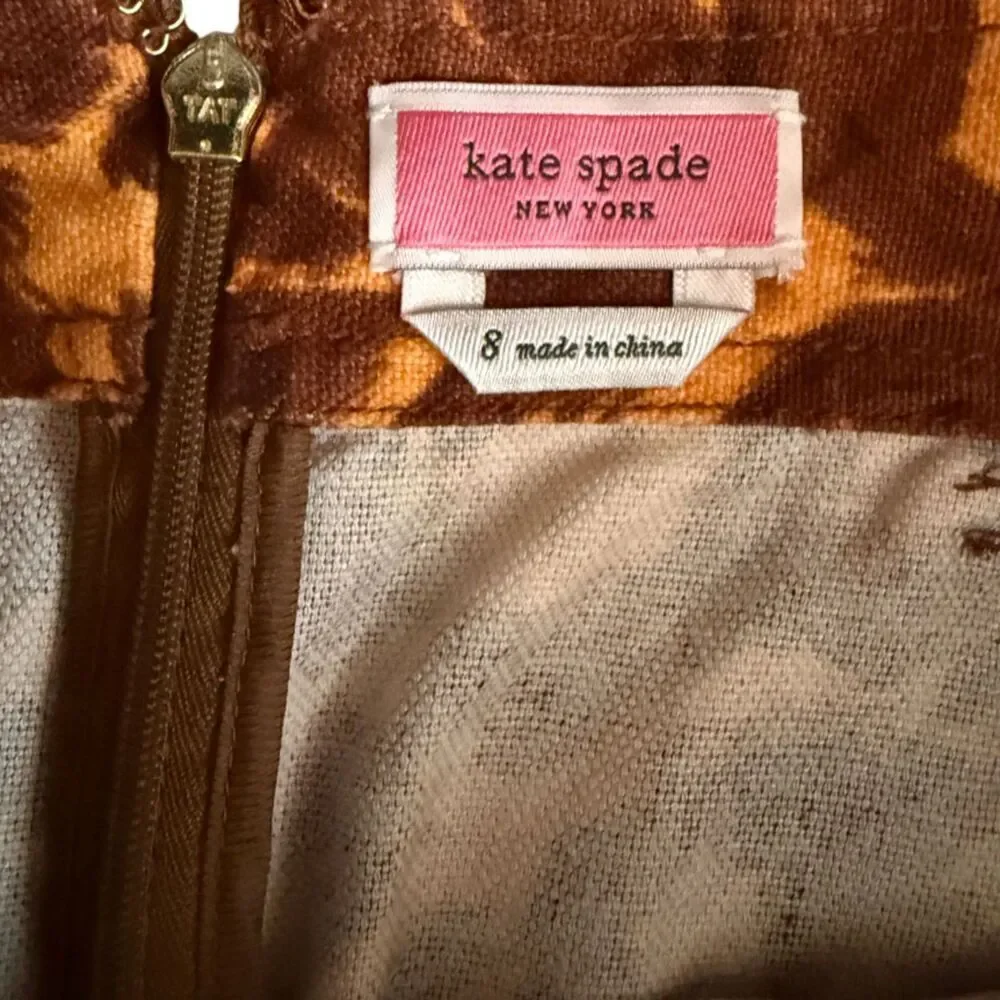 Kate Spade Panthera Brown and Orange Leopard Midi Skirt Size 8